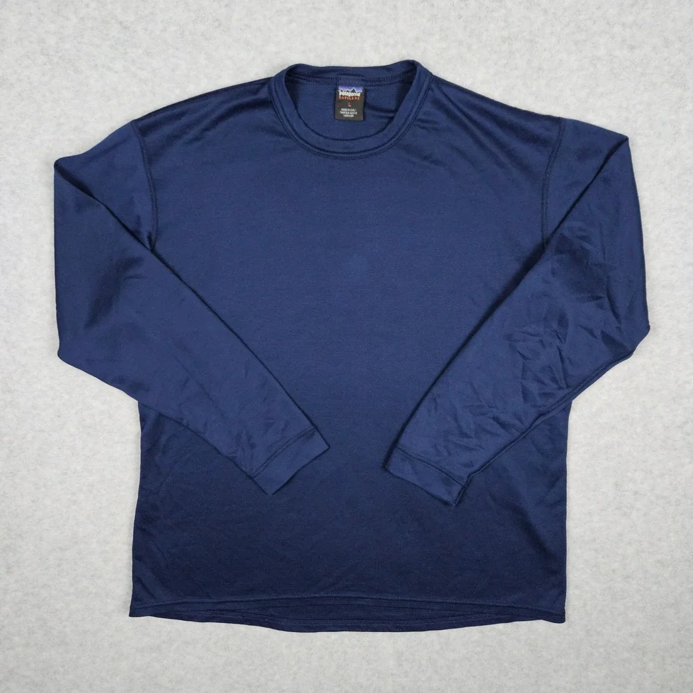 Patagonia‎ Mens Large Blue Capilene Long Sleeve Shirt Base Layer Hiking Thermal